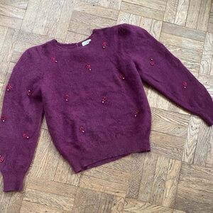 Vintage Burgundy Sweater 80s maroon sweater with pearl flowers